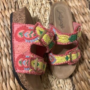 Jellypop Embroidered Sandals - Pink and Yellow